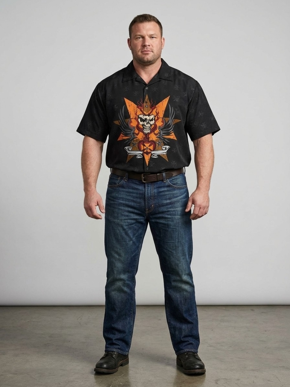 City Impact All Over Print Men's Button-Down Shirt  JNCO Style Skull